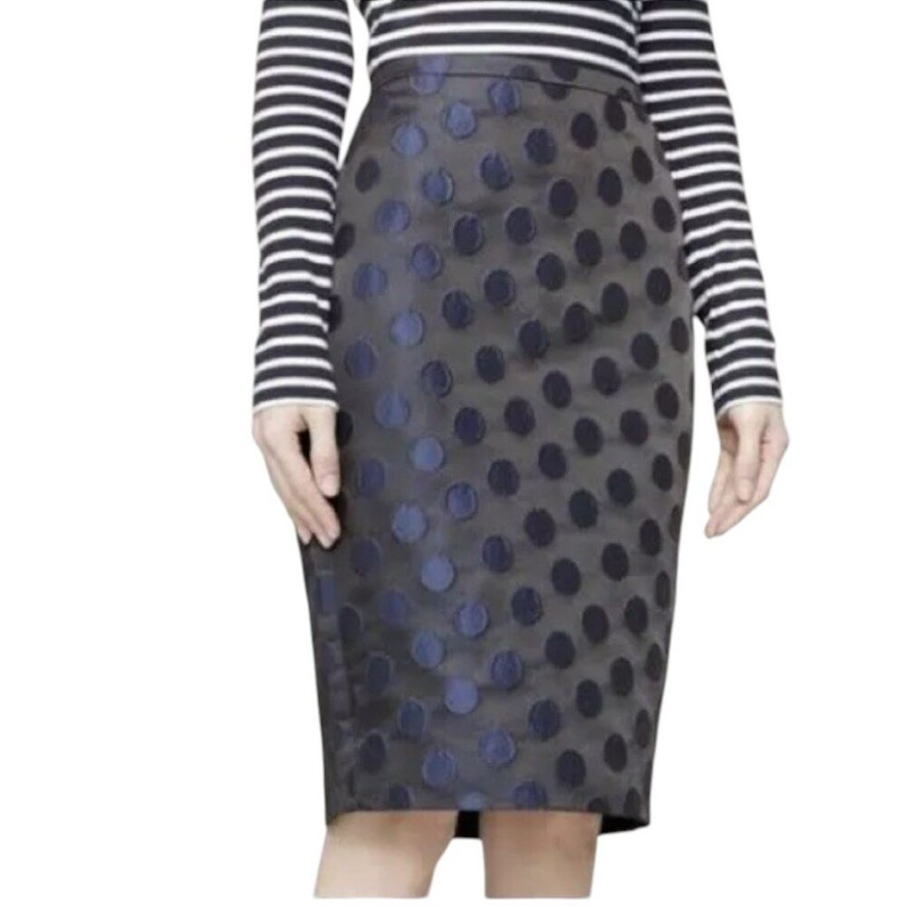 J.Crew Black Navy Polka Dot Jacquard Pencil Skirt | Size 2 Classic Lined